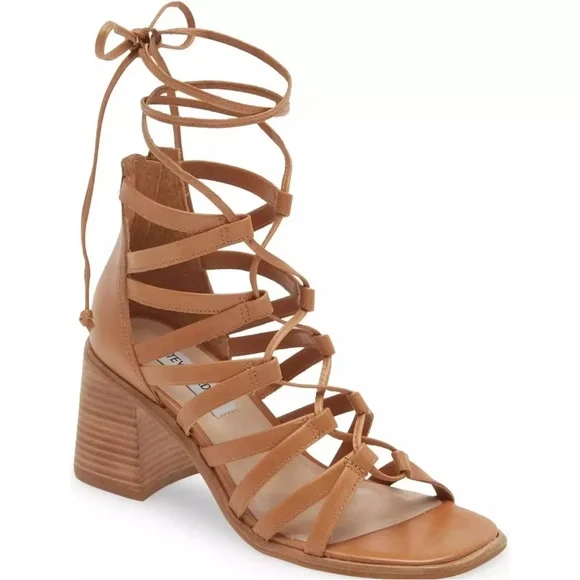 Steve Madden Cherri 30 Leather Strappy Sandals 5/6/7/9/9.5 -Tan- - Picture 1 of 6